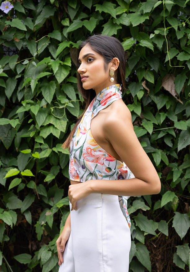 GABRIELLE HALTER NECK CROP BLOUSE