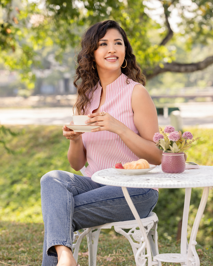 ATHENA SLEEVELESS PINK & WHITE BLOUSE