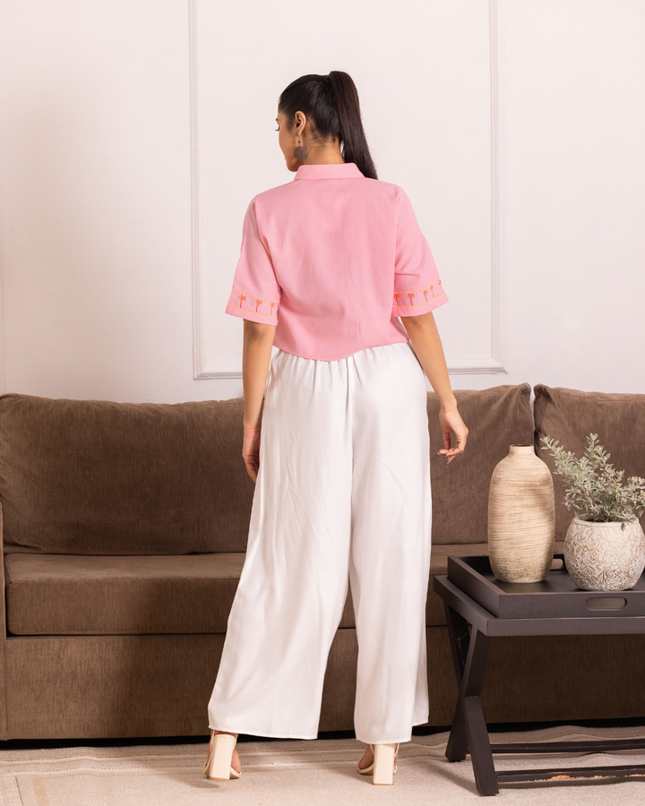 ZELDA EMBROIDERY PINK SHIRT