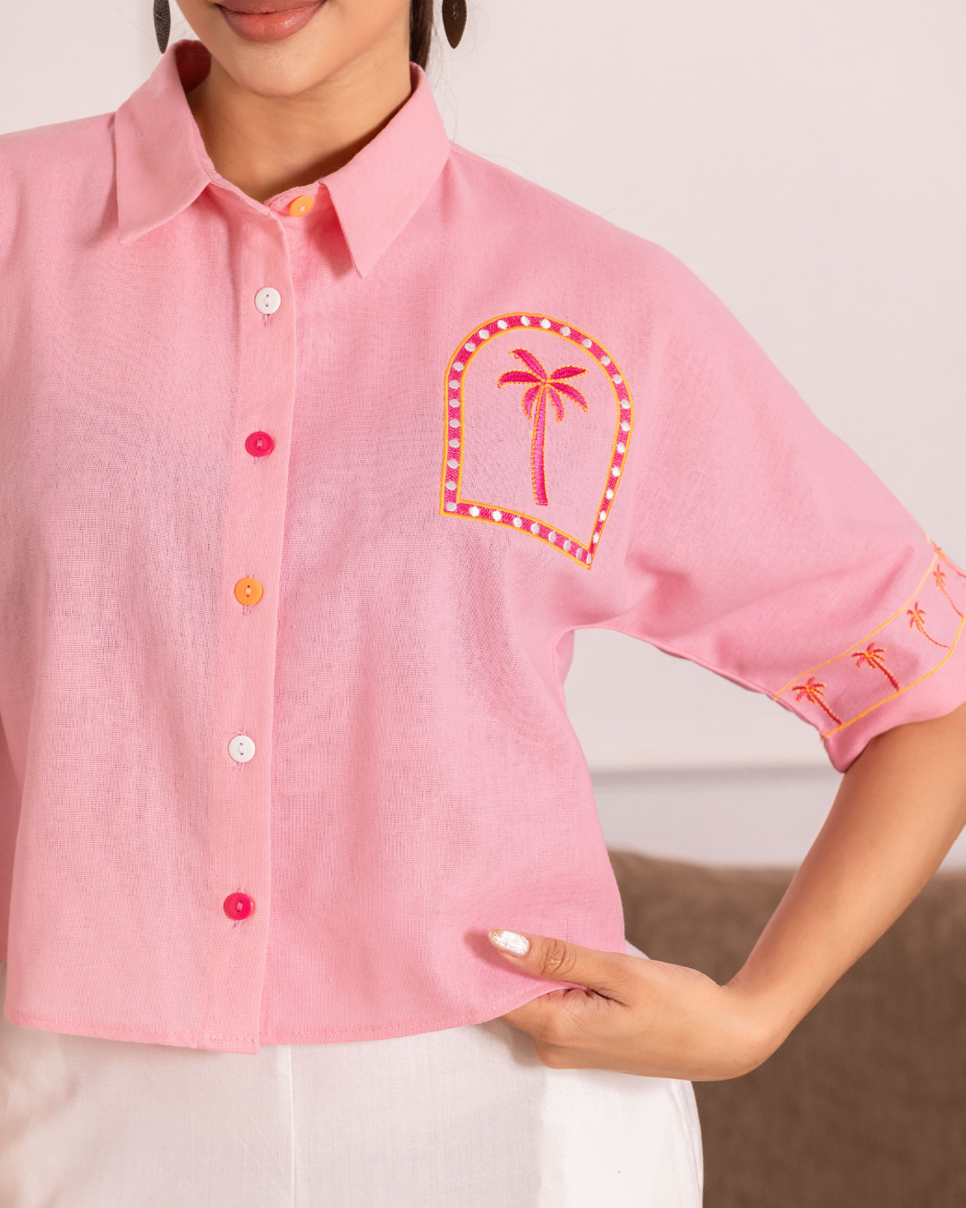 ZELDA EMBROIDERY PINK SHIRT