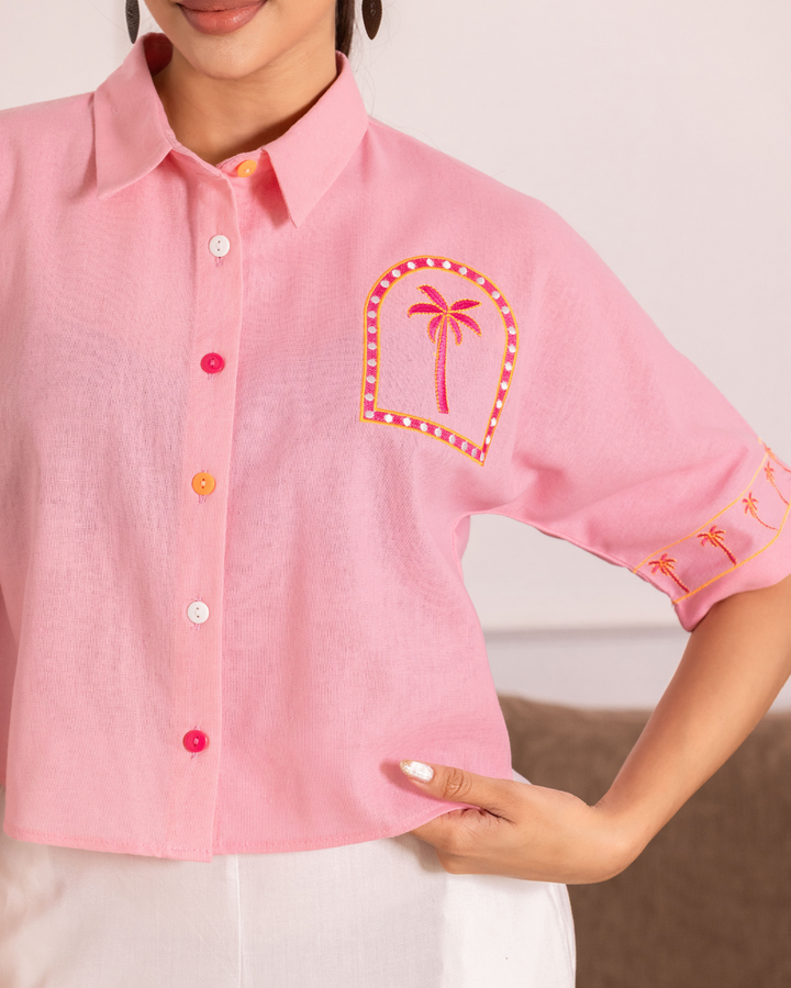 ZELDA EMBROIDERY PINK SHIRT
