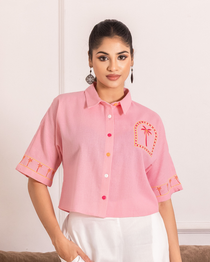 ZELDA EMBROIDERY PINK SHIRT