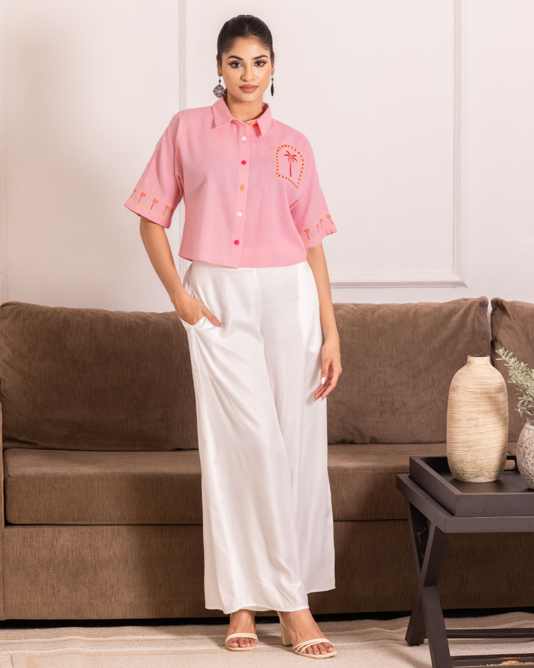 ZELDA EMBROIDERY PINK SHIRT