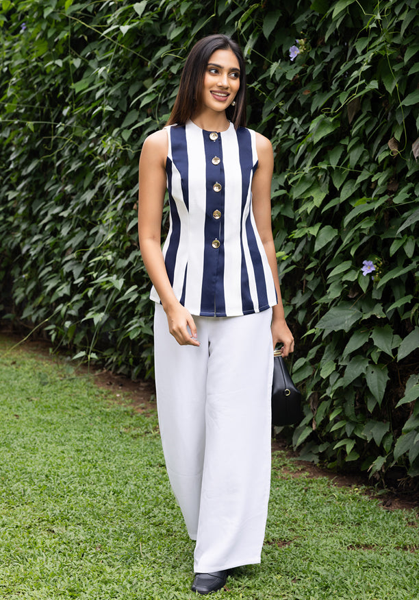 JANET SLEEVELESS NAVY BLUE BLOUSE