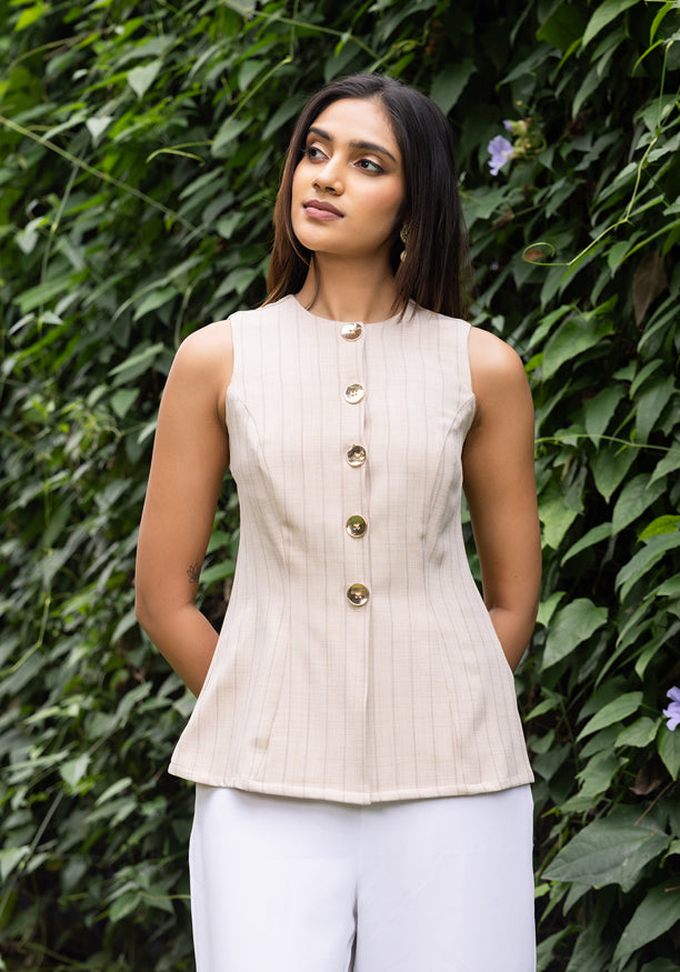 JANET SLEEVELESS BEIGE BLOUSE