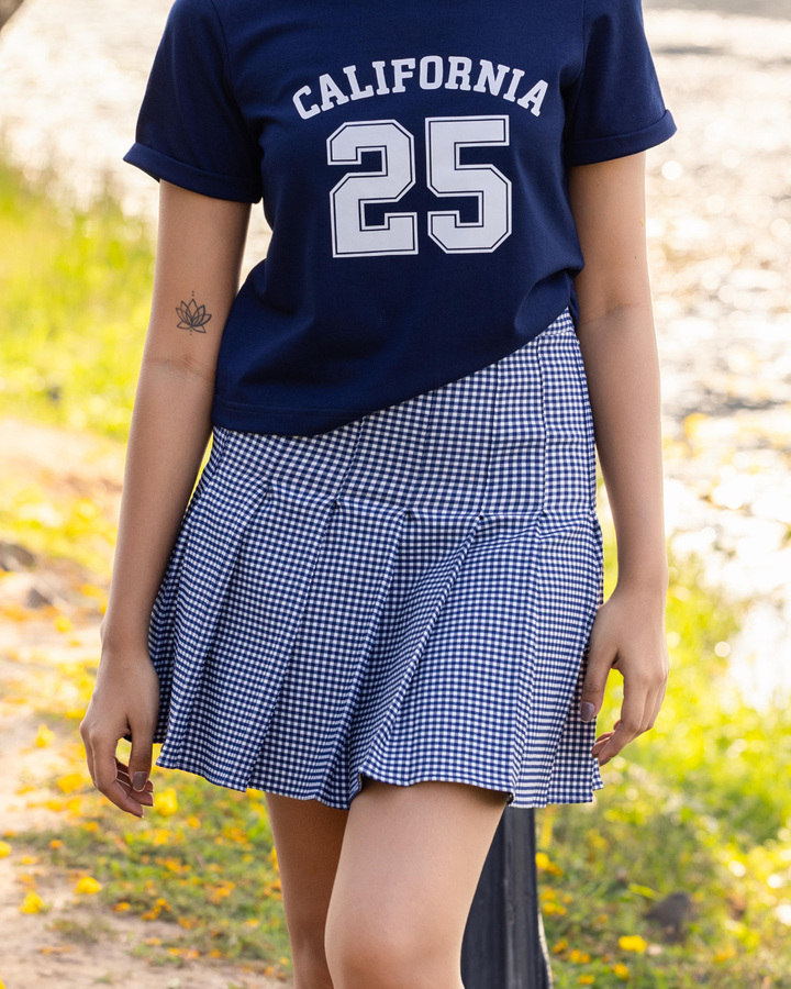 JENNY PLEATED BLUE & WHITE SKIRT