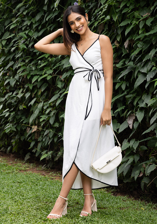 LILIAN CONTRASTING OFF WHITE DRESS