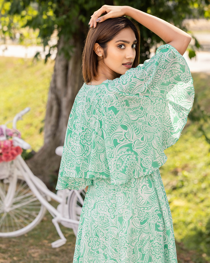 BORA GREEN PRINTED MAXI DRESS