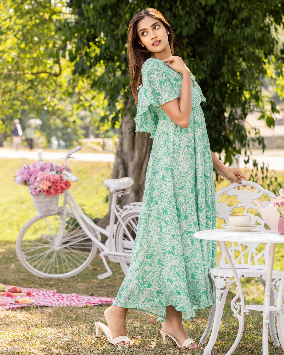 BORA GREEN PRINTED MAXI DRESS