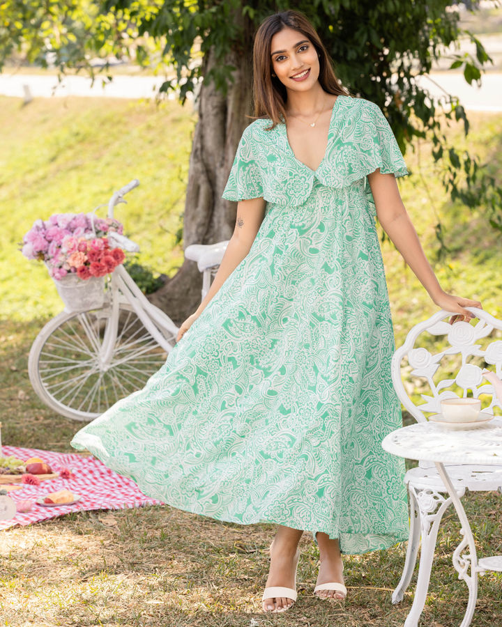 BORA GREEN PRINTED MAXI DRESS