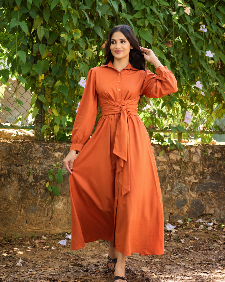 MAZIE FRONT CROSS OVER ORANGE DRESS