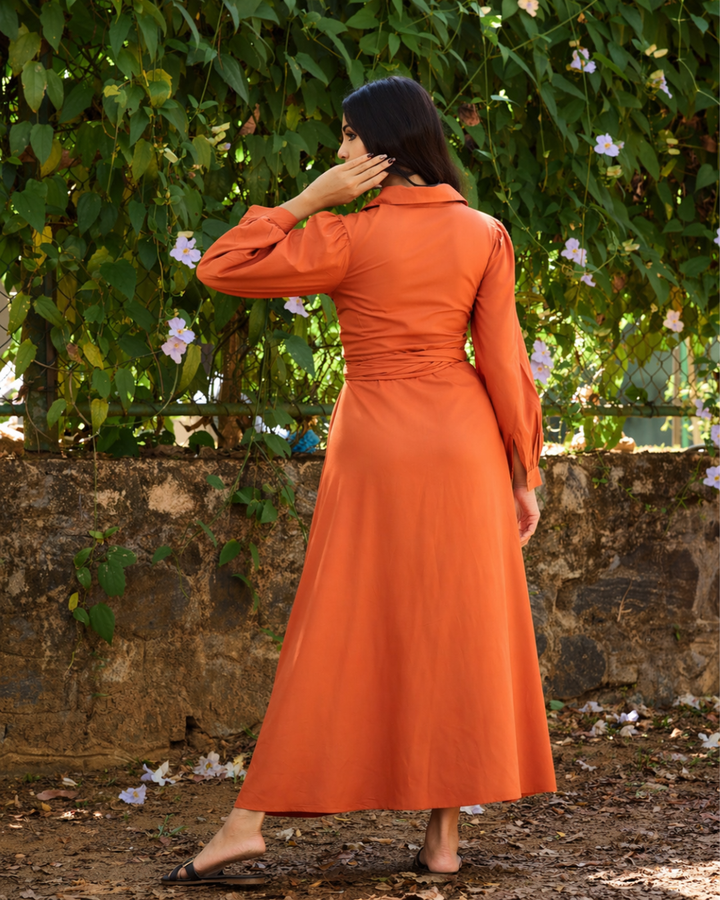 MAZIE FRONT CROSS OVER ORANGE DRESS