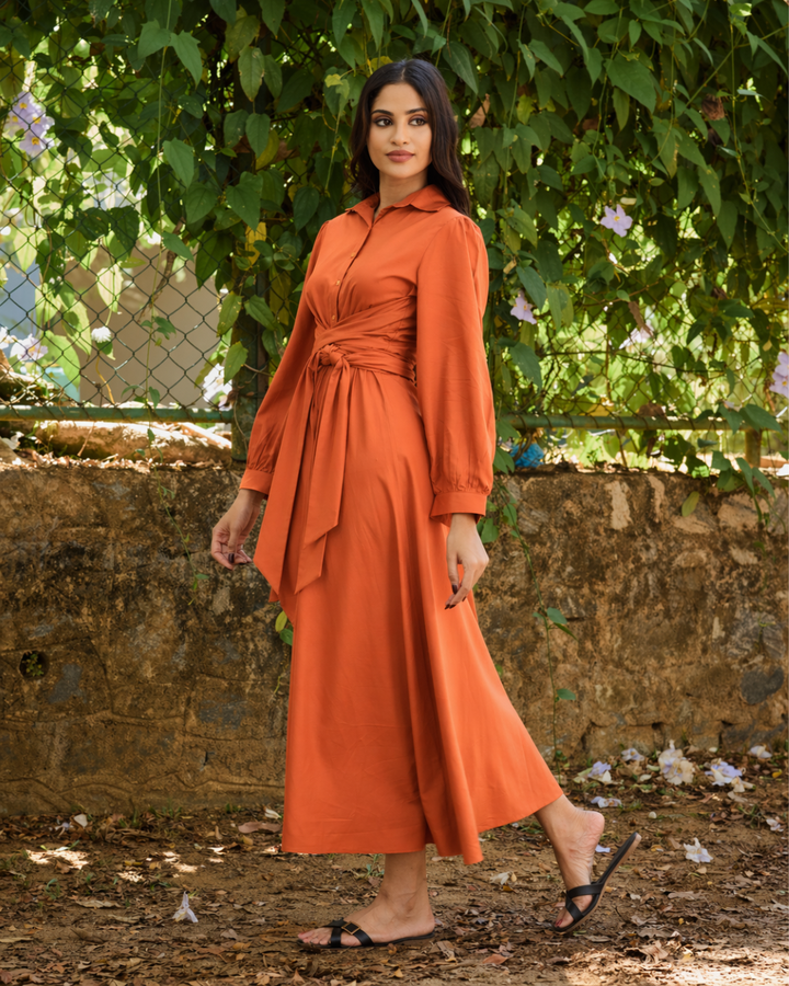 MAZIE FRONT CROSS OVER ORANGE DRESS