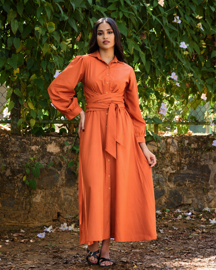 MAZIE FRONT CROSS OVER ORANGE DRESS