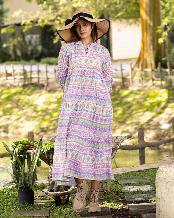 NATALIYA FRONT CROSS NECK LONG DRESS