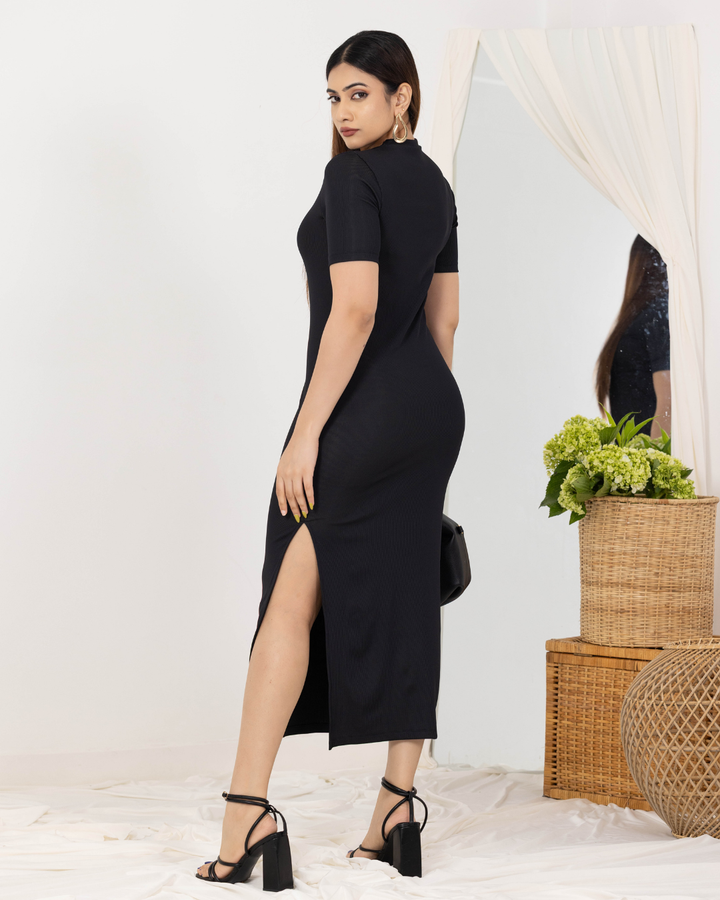 ANGELA HIGH NECK BLACK LONG DRESS