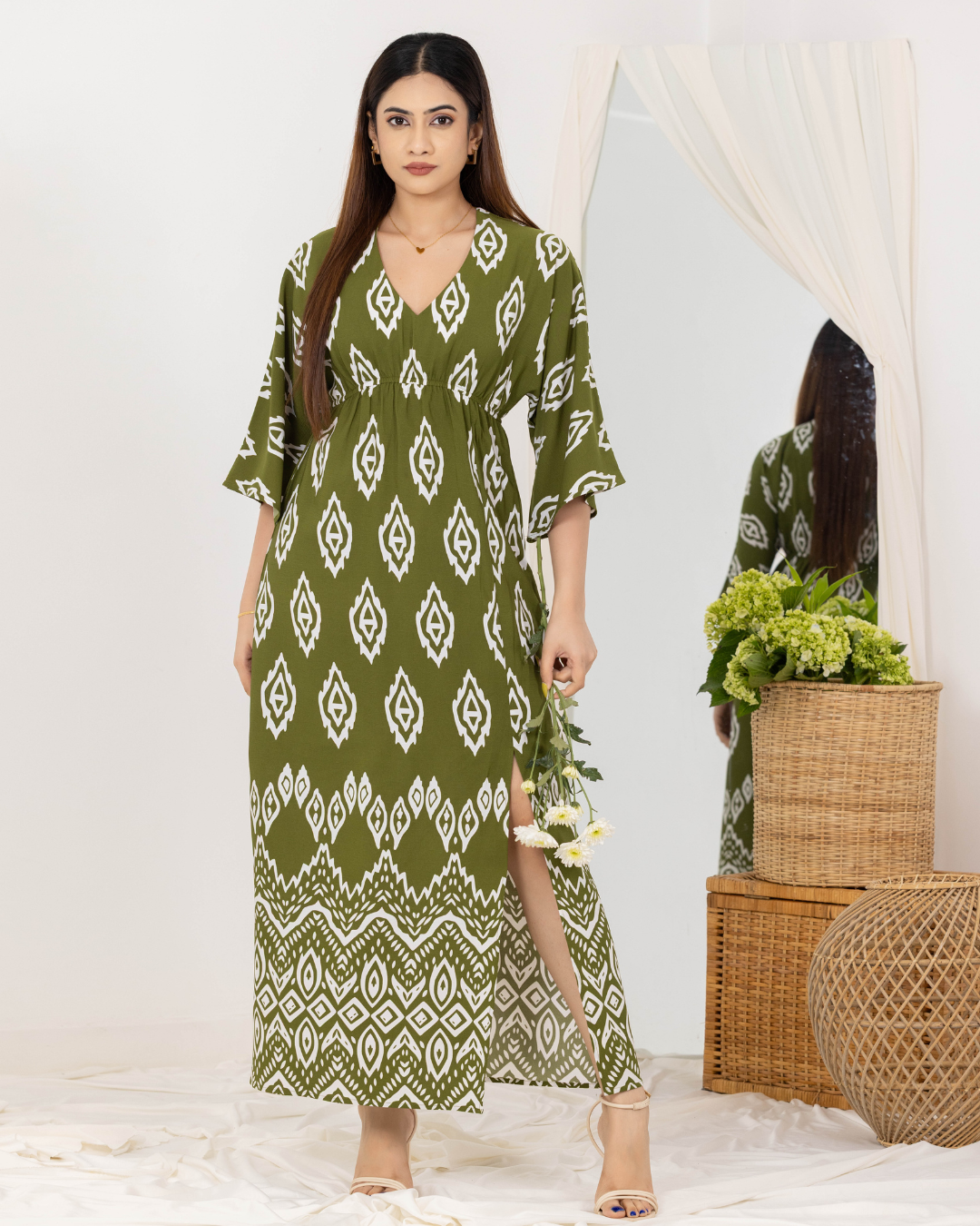 NIRA BOHEMIAN GREEN MAXI DRESS
