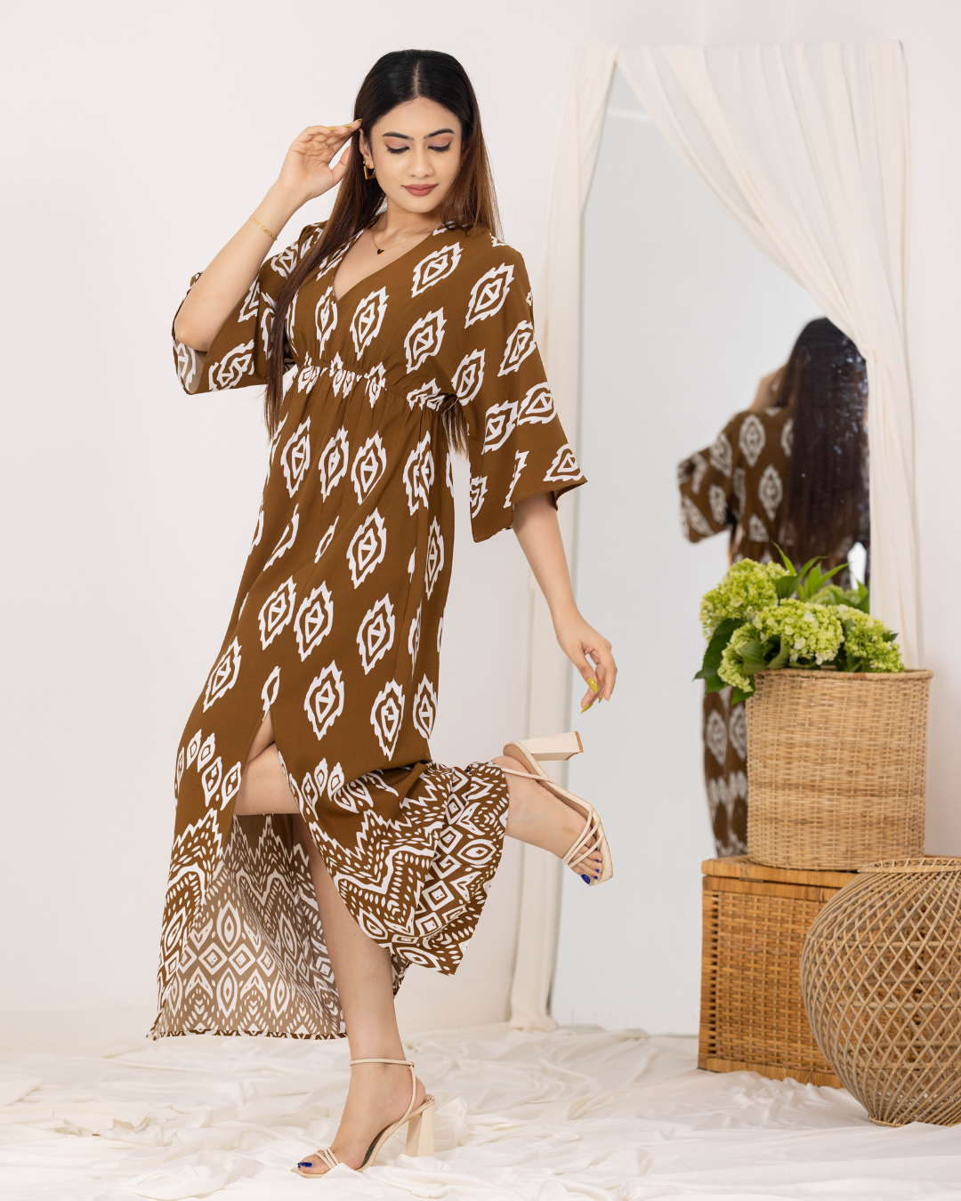 NIRA BOHEMIAN BROWN MAXI DRESS