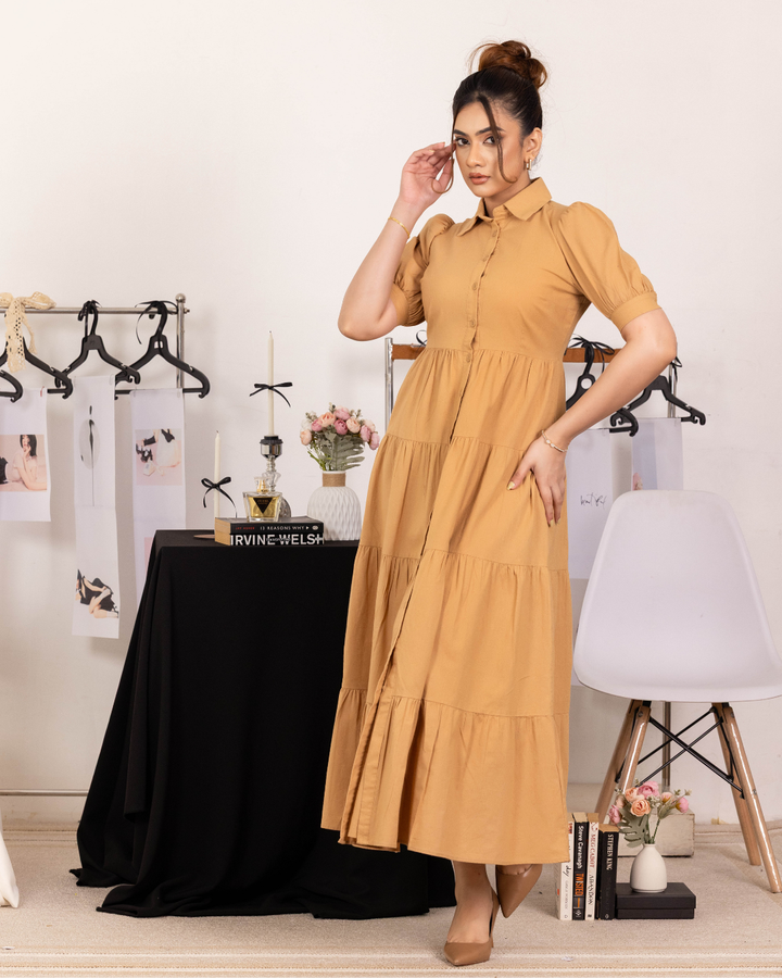 HAZEL COLLAR BEIGE DRESS