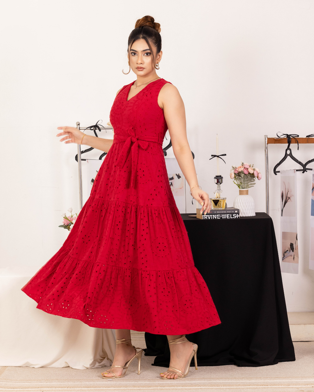 MAIELLA RED V NECK MAXI DRESS