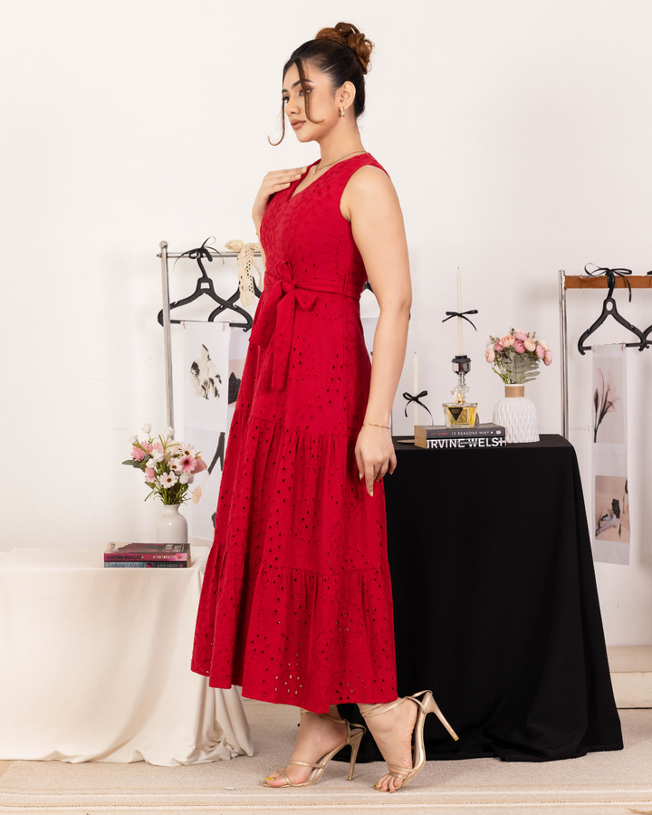 MAIELLA RED V NECK MAXI DRESS