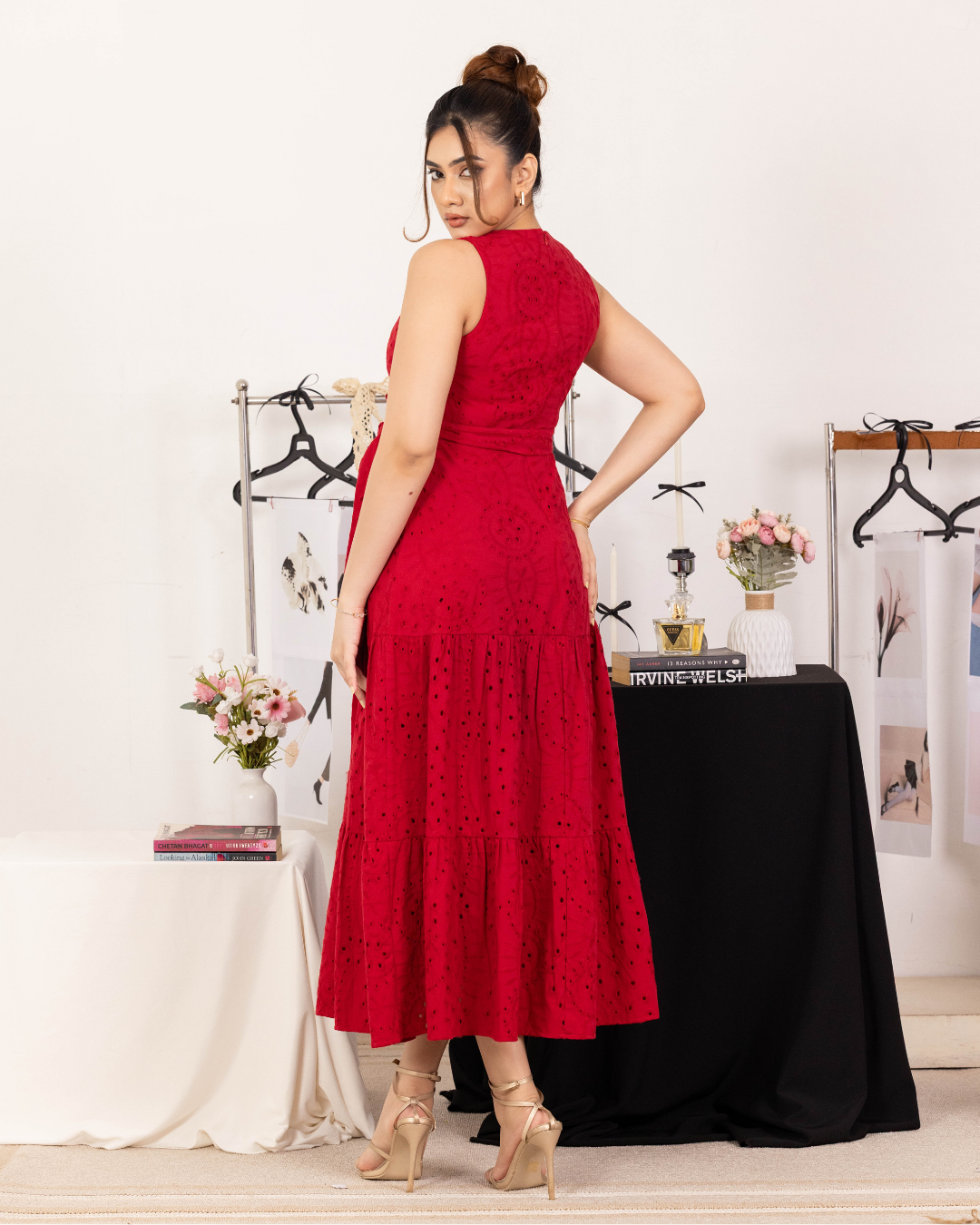 MAIELLA RED V NECK MAXI DRESS