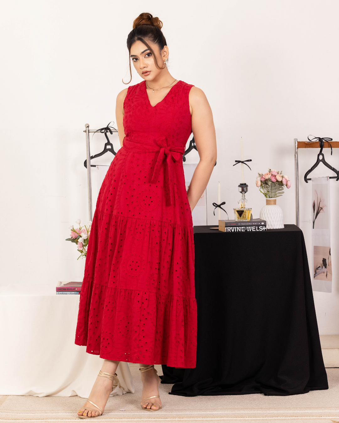 MAIELLA RED V NECK MAXI DRESS
