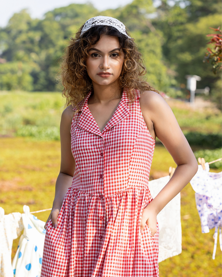 KEIRA RED COLLARED MIDI DRESS