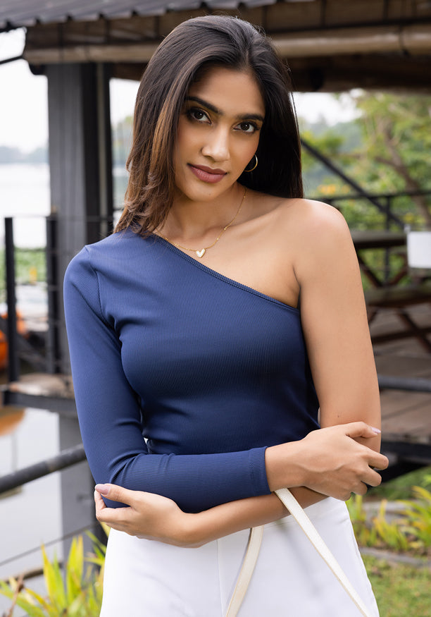SALMA ONE SHOULDER BLUE TOP