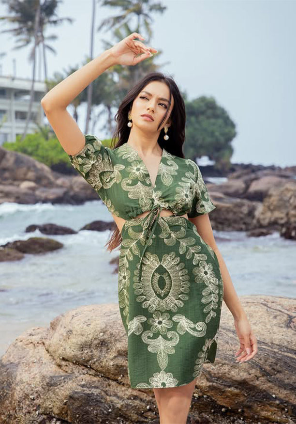 LINNA GREEN PRINTED DRESS