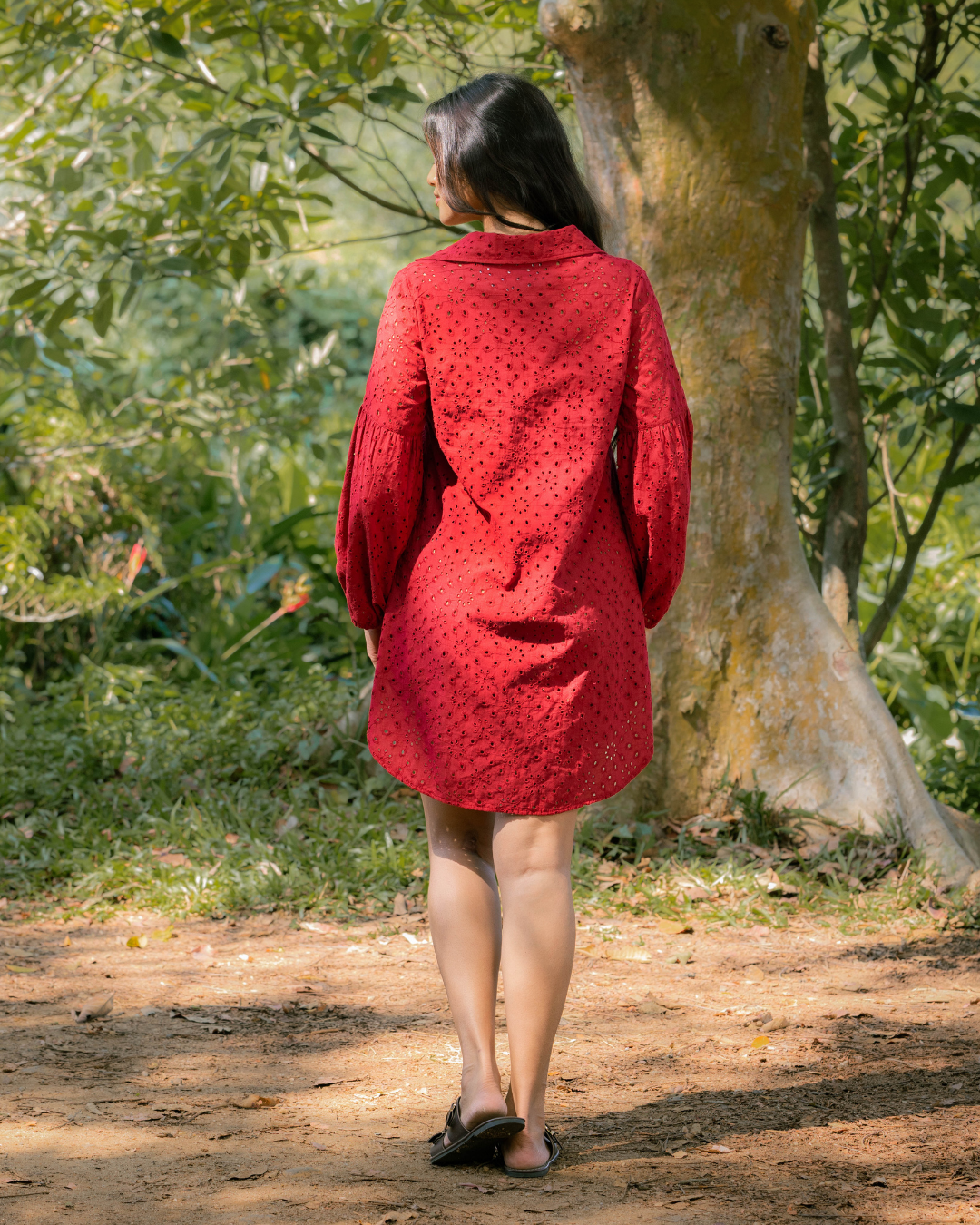 VEIDA LONG SLEEVE RED SHORT DRESS