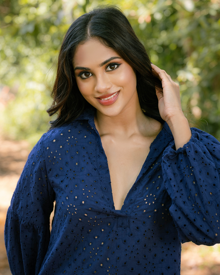 VEIDA LONG SLEEVE BLUE SHORT DRESS