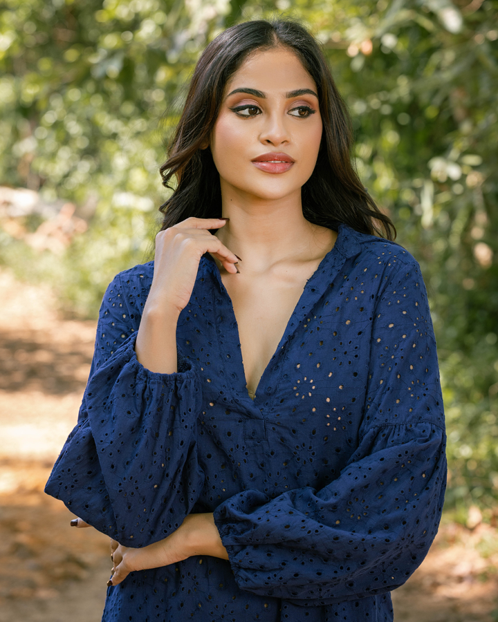 VEIDA LONG SLEEVE BLUE SHORT DRESS