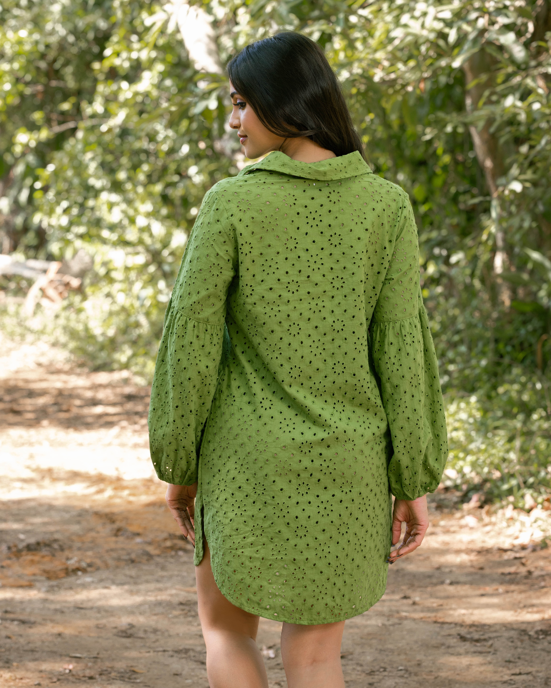 VEIDA LONG SLEEVE GREEN SHORT DRESS