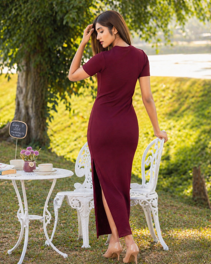 ANGELA HIGH NECK MAROON MAXI DRESS XS