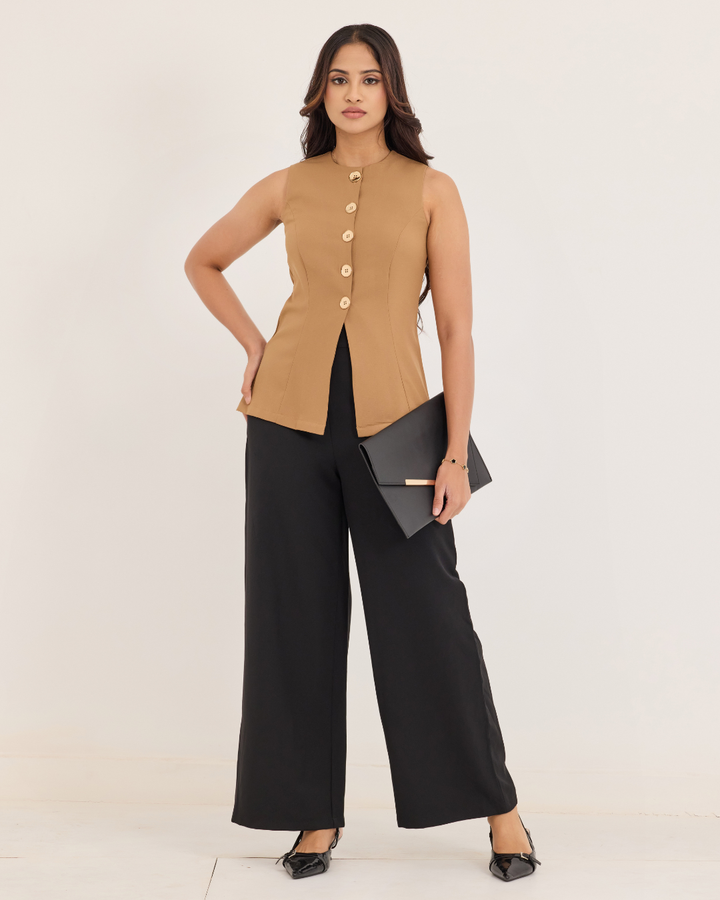 JANET SLEEVELESS BEIGE WAISTCOAT