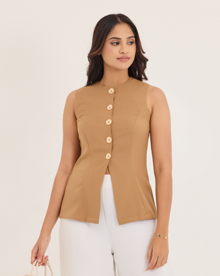 JANET SLEEVELESS BEIGE WAISTCOAT