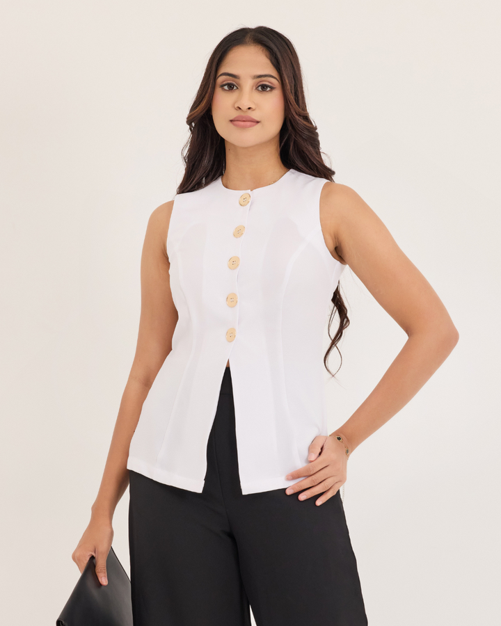 JANET SLEEVELESS WHITE WAISTCOAT