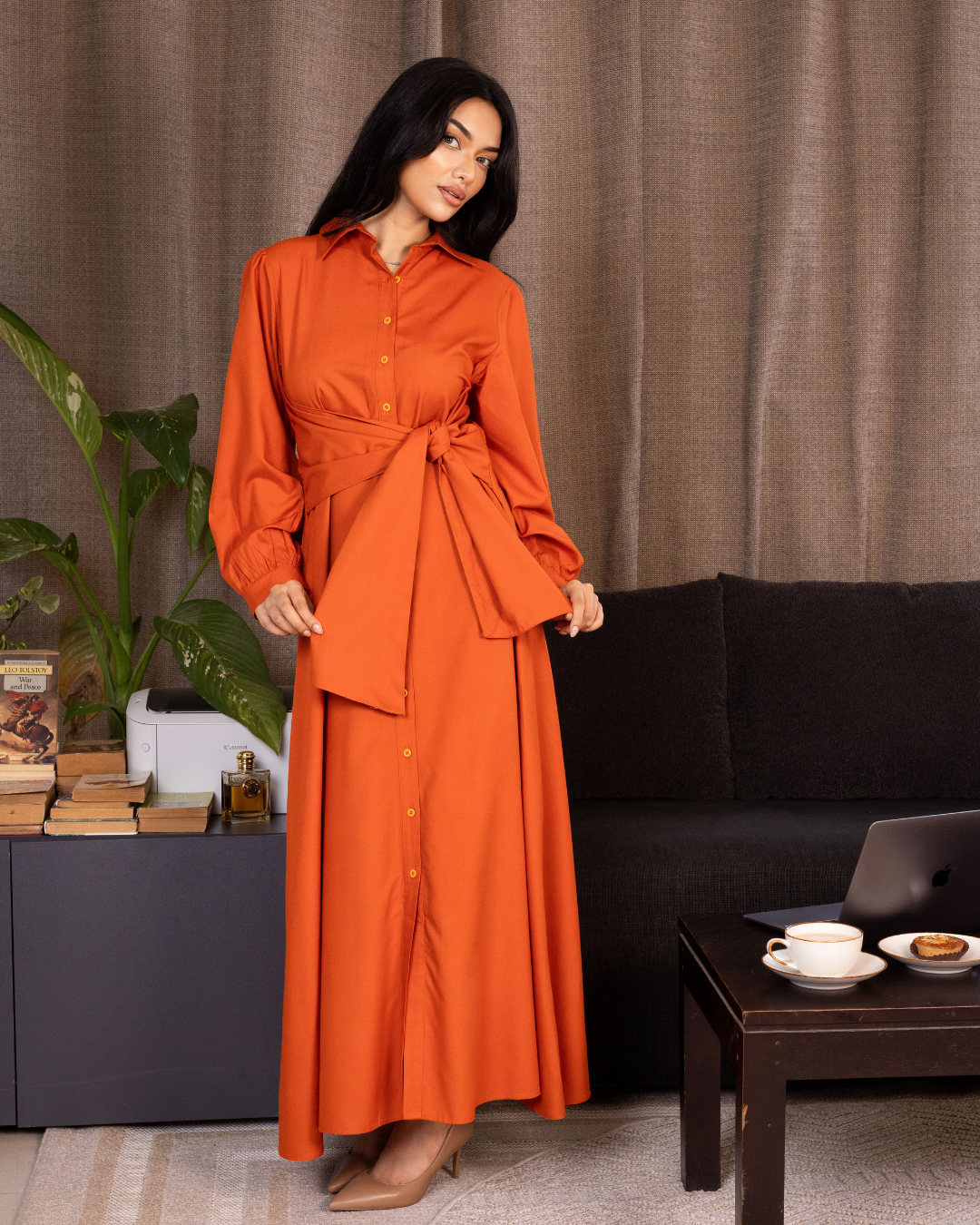 MAZIE FRONT CROSS OVER ORANGE DRESS
