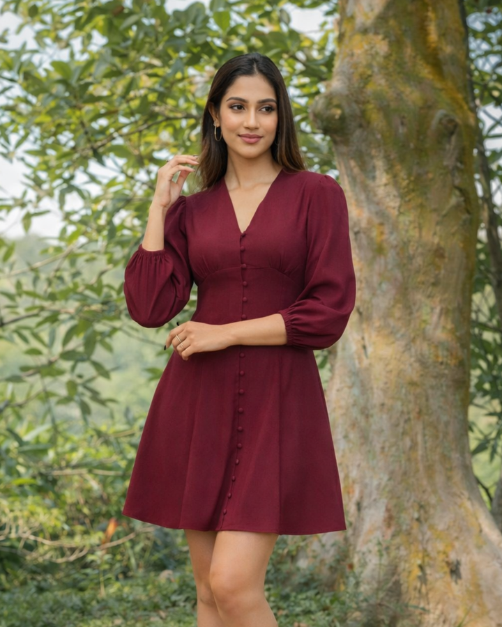 ELSON BUTTON DOWN MAROON MINI DRESS