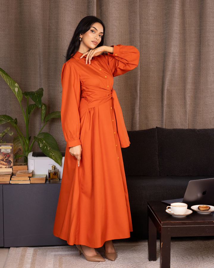 MAZIE FRONT CROSS OVER ORANGE DRESS