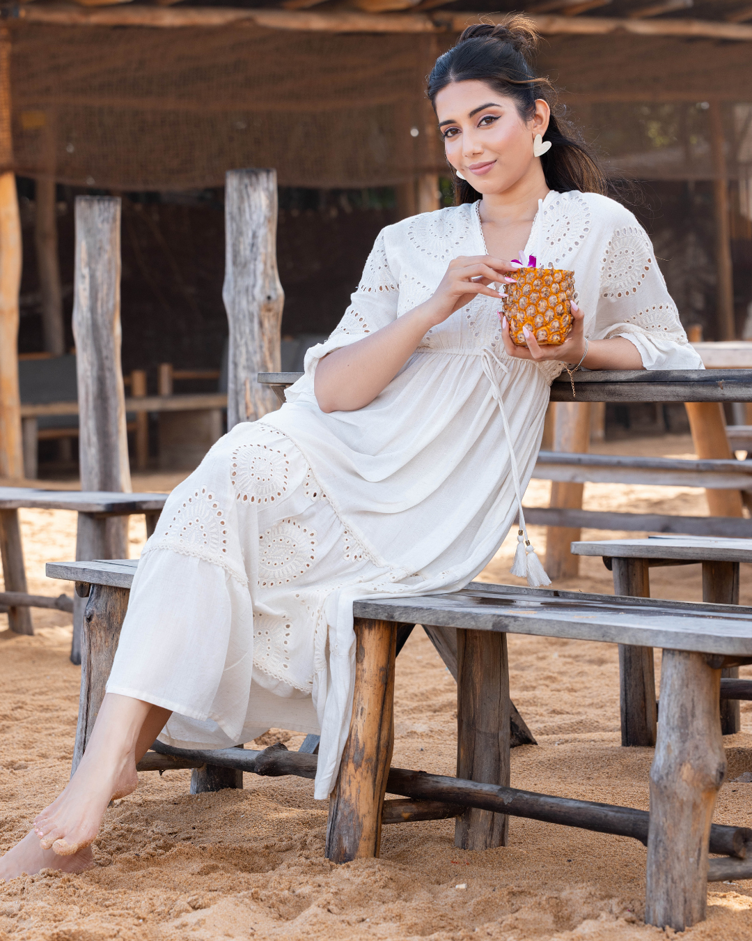 MIONA CUTLON OFF WHITE MAXI DRESS