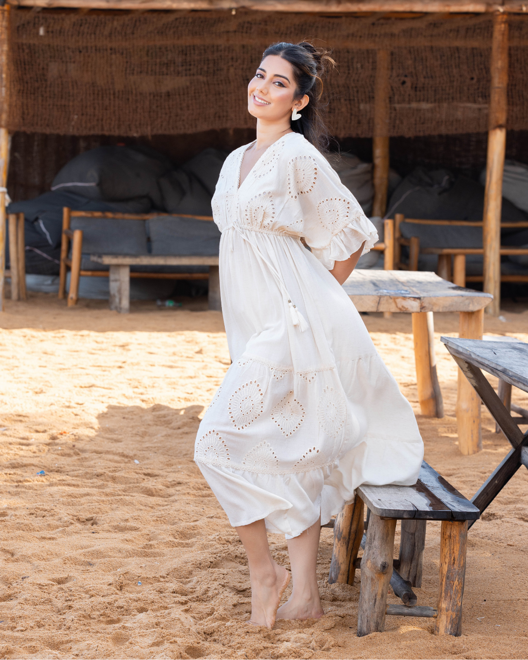 MIONA CUTLON OFF WHITE MAXI DRESS