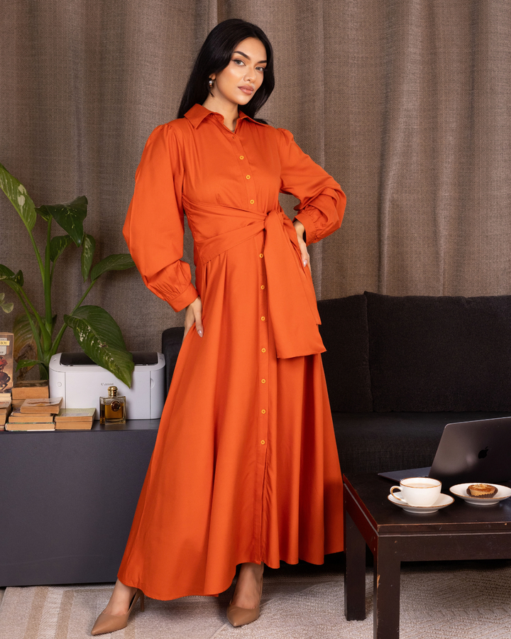 MAZIE FRONT CROSS OVER ORANGE DRESS