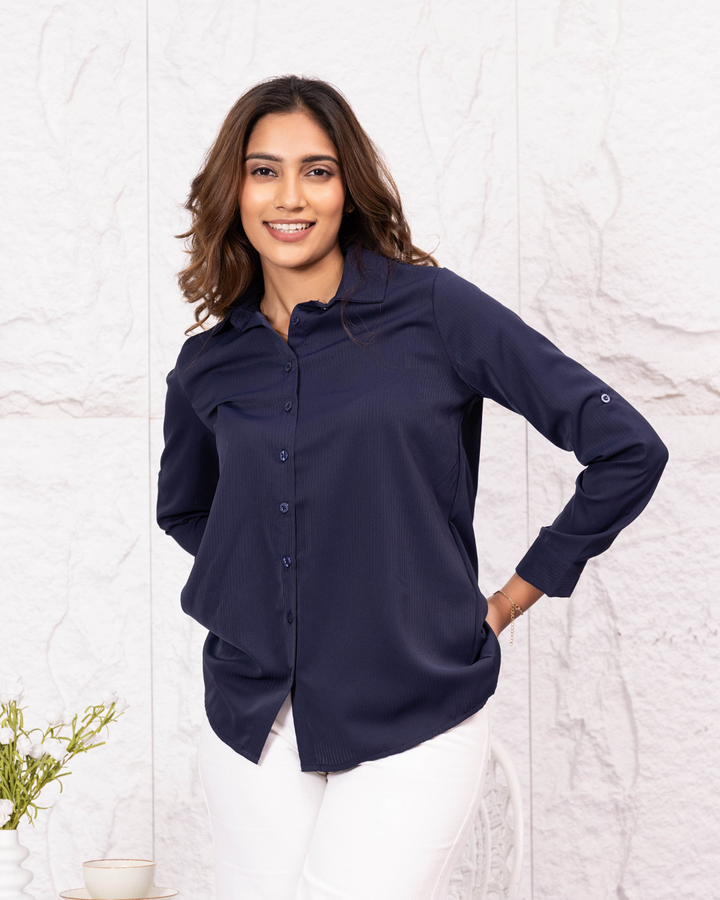 LISA LONG SLEEVE NAVY BLUE BLOUSE