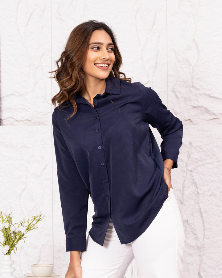 LISA LONG SLEEVE NAVY BLUE BLOUSE