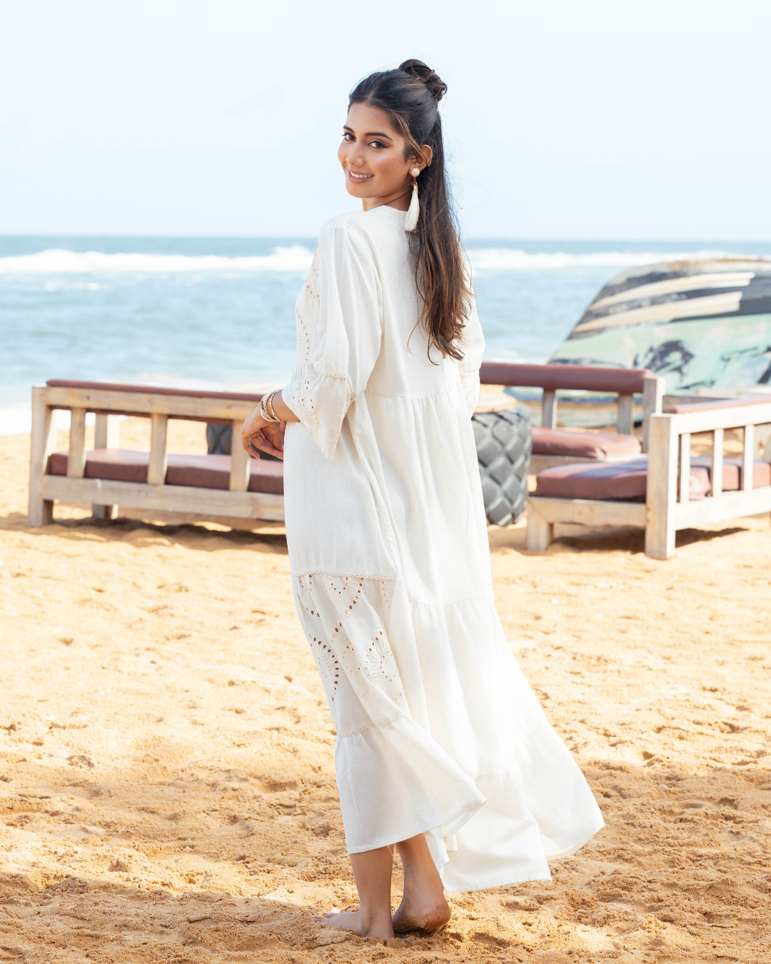 MARIA BUTTONED OFF WHITE MAXI DRESS