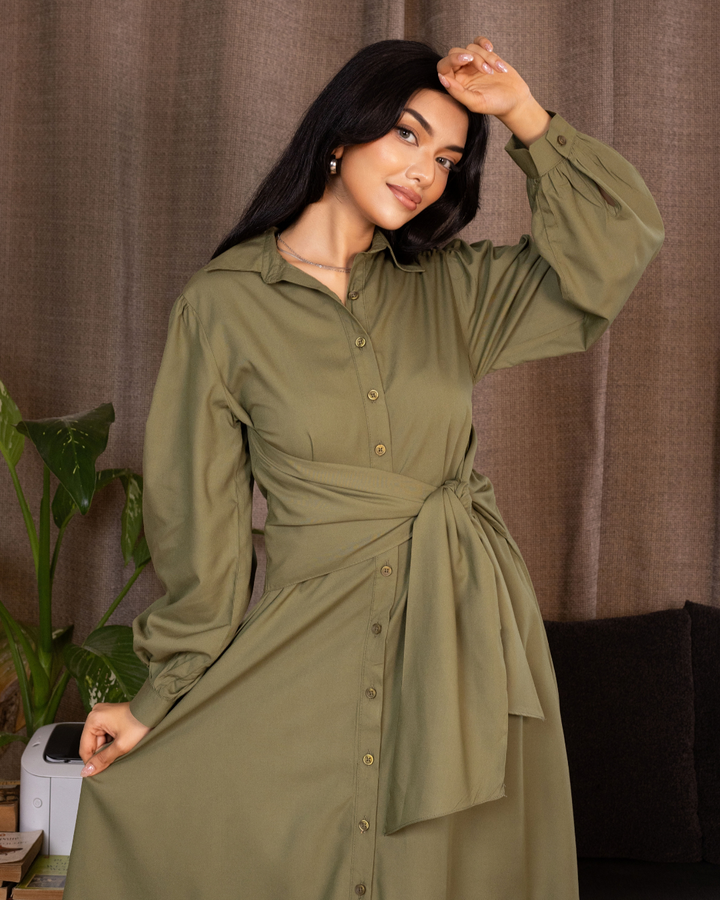 MAZIE FRONT CROSS OVER GREEN DRESS