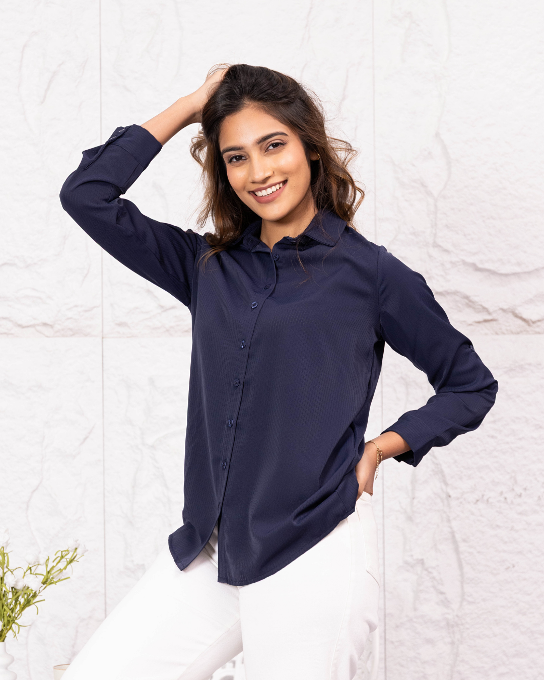LISA LONG SLEEVE NAVY BLUE BLOUSE