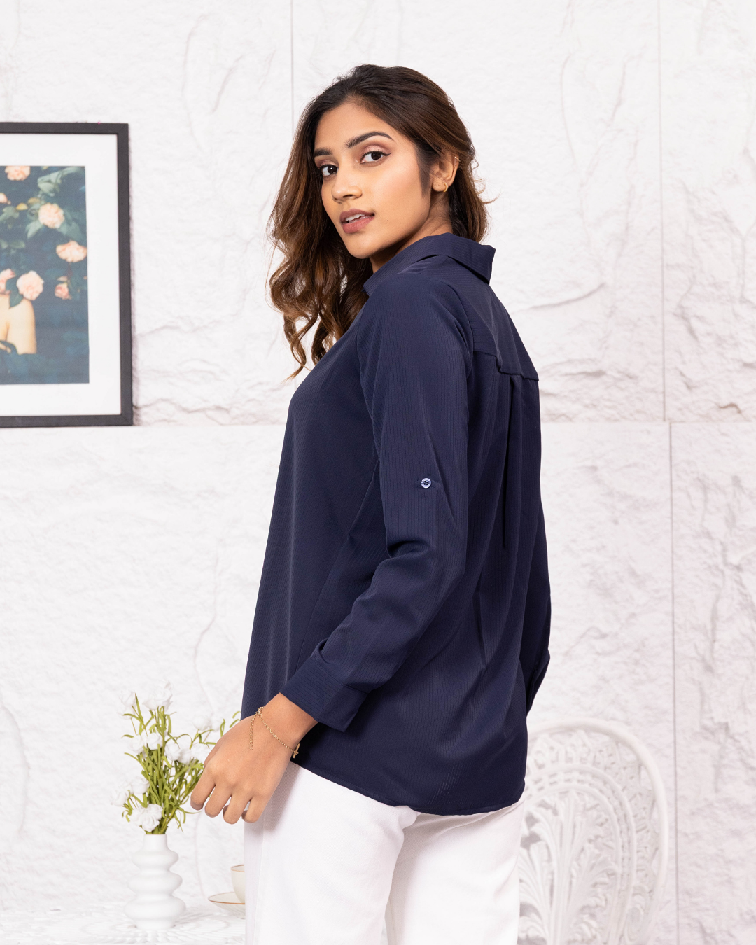 LISA LONG SLEEVE NAVY BLUE BLOUSE